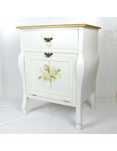 MESA AUXILIAR DE MADERA BLANCA CON FLORES