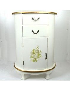 MESA AUXILIAR DE MADERA BLANCA CON FLORES