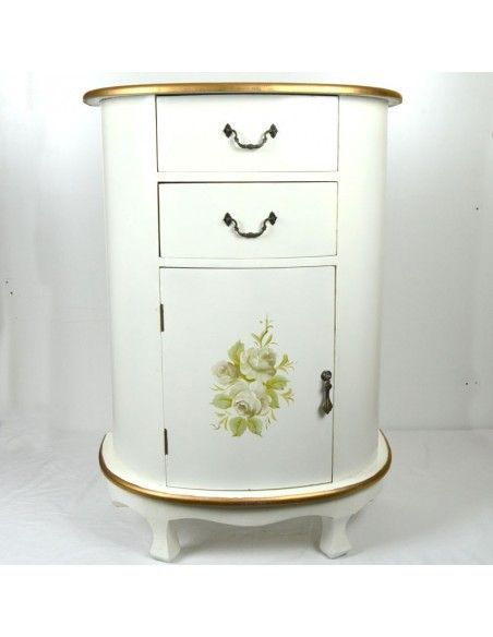 MESA AUXILIAR DE MADERA BLANCA CON FLORES