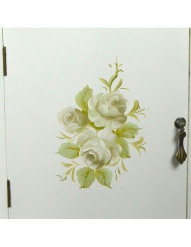 MESA AUXILIAR DE MADERA BLANCA CON FLORES