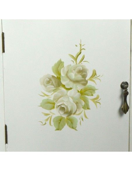 MESA AUXILIAR DE MADERA BLANCA CON FLORES