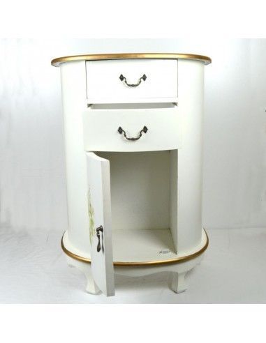 MESA AUXILIAR DE MADERA BLANCA CON FLORES