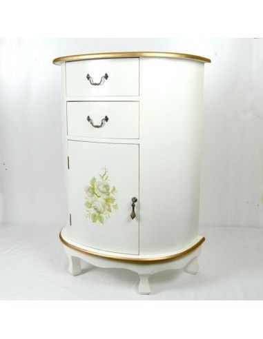 MESA AUXILIAR DE MADERA BLANCA CON FLORES