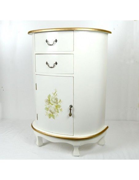 MESA AUXILIAR DE MADERA BLANCA CON FLORES
