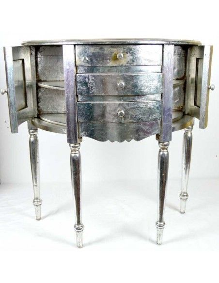 MESA AUXILIAR DE MADERA CON PAN DE PLATA