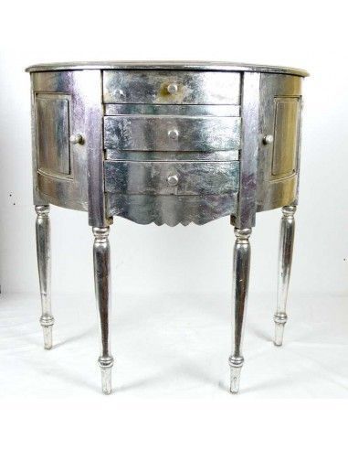 MESA AUXILIAR DE MADERA CON PAN DE PLATA