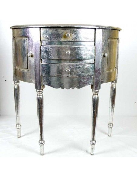 MESA AUXILIAR DE MADERA CON PAN DE PLATA