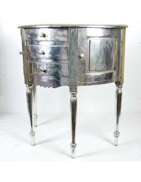 MESA AUXILIAR DE MADERA CON PAN DE PLATA