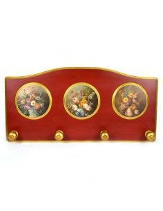PERCHA DE PARED MADERA CON IMAGEN DE FLORES