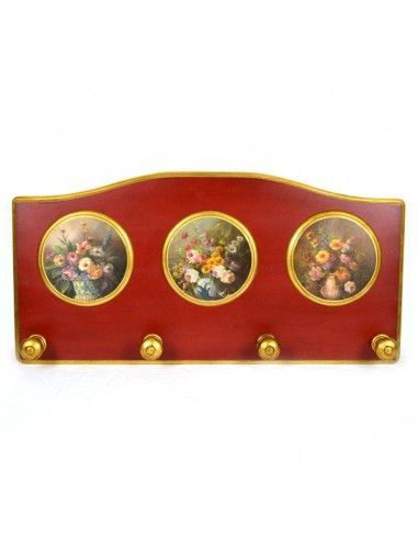 PERCHA DE PARED MADERA CON IMAGEN DE FLORES