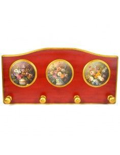 PERCHA DE PARED MADERA CON IMAGEN DE FLORES