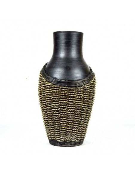 JARRON DE CERAMICA Y RATTAN