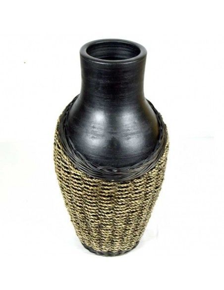 JARRON DE CERAMICA Y RATTAN