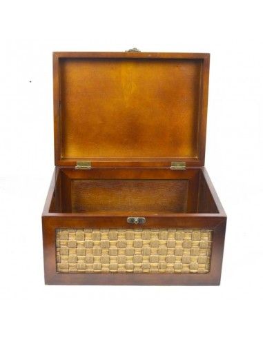 CAJA DE MADERA Y MIMBRE