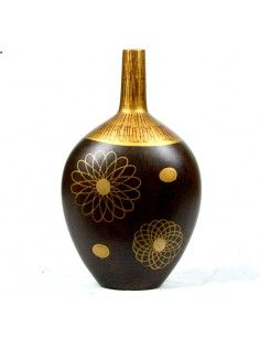JARRON MARRON Y DORADO DE FLORES