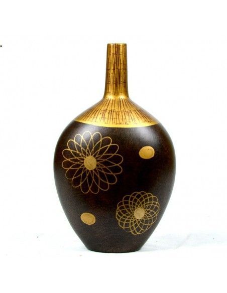JARRON MARRON Y DORADO DE FLORES