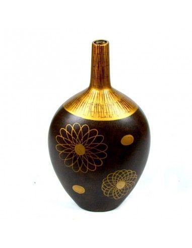 JARRON MARRON Y DORADO DE FLORES