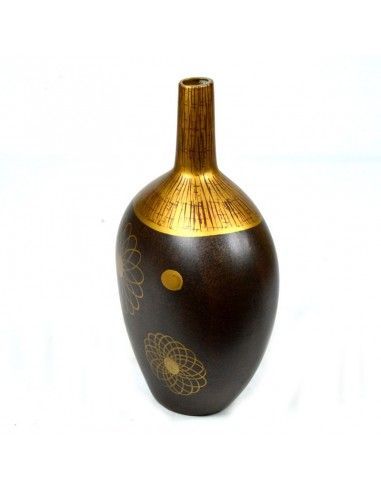 JARRON MARRON Y DORADO DE FLORES
