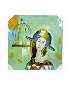 CUADRO ABSTRACTO DE MUJER CON PAJARO