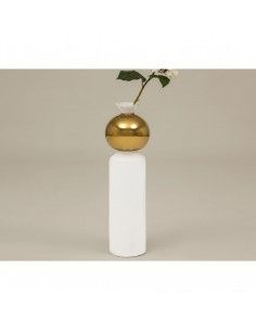 FLORERO CON BOLA PORCELANA BLANCO Y DORADO