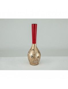 FLORERO CERAMICA DORADO Y ROJO