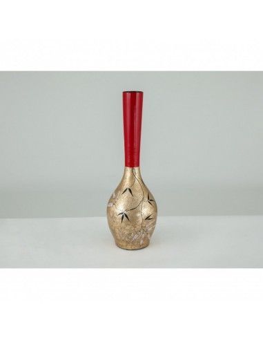 FLORERO CERAMICA DORADO Y ROJO