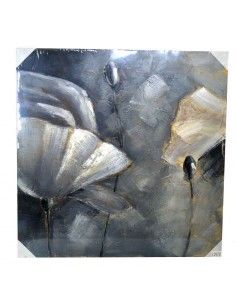 CUADRO PINTURA AL OLEO GRIS DE FLORES