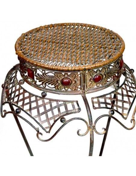 MACETERO DE PIE FORJA Y RATTAN
