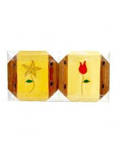 SET 2 CUADROS AMARILLO CON FLORES MODERNO