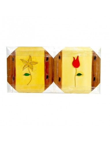 SET 2 CUADROS AMARILLO CON FLORES MODERNO