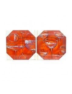 SET 2 CUADROS ROJOS CON COPAS MODERNO