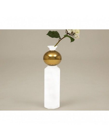 FLORERO DE PORCELANA BLANCO Y DORADO