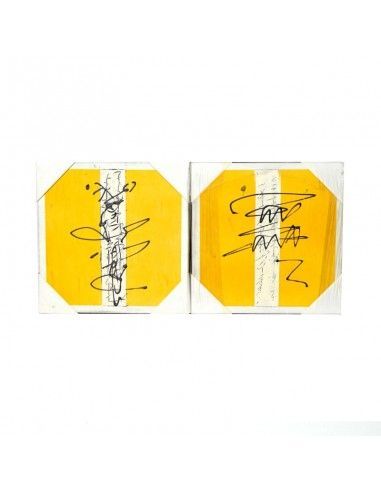 SET 2 CUADROS MODERNOS AMARILLO CON LETRAS