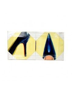 SET 2 CUADROS MODERNOS AMARILLO CON TACONES AZULES