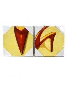 SET 2 CUADROS MODERNOS AMARILLO CON TACONES ROJOS