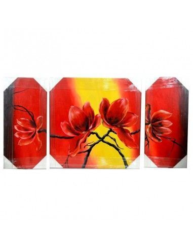 TRIPTICO PINTADO AL OLEO FLORES