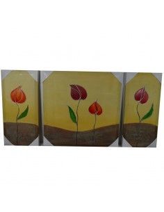 TRIPTICO PINTADO AL OLEO FLORES