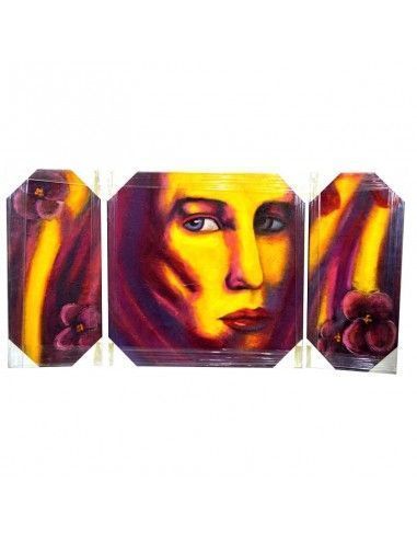 TRIPTICO PINTADO AL OLEO CARA MUJER