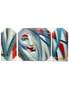 TRIPTICO PINTADO AL OLEO CARA MUJER