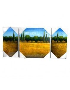 TRIPTICO PINTADO AL OLEO PAISAJE CAMPIÑA