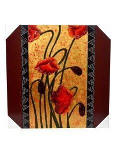 CUADRO DE MADERA CON FLORES ROJAS