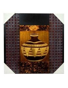 CUADRO DE MADERA CON JARRON ORIENTAL