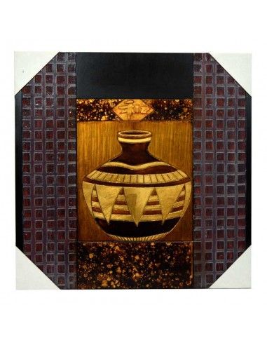 CUADRO DE MADERA CON JARRON ORIENTAL