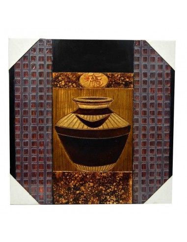 CUADRO DE MADERA CON JARRON ORIENTAL