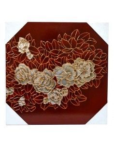 CUADRO DE MADERA CON FLORES PLATEADAS