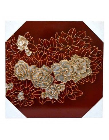CUADRO DE MADERA CON FLORES PLATEADAS
