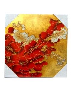CUADRO DE MADERA CON FLORES ROJAS Y BLANCAS