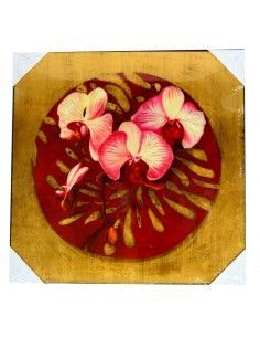 CUADRO DE MADERA CON FLORES ROSAS