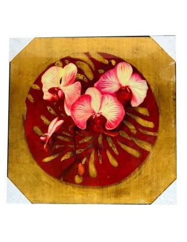 CUADRO DE MADERA CON FLORES ROSAS