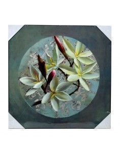 CUADRO DE MADERA CON FLORES BLANCAS